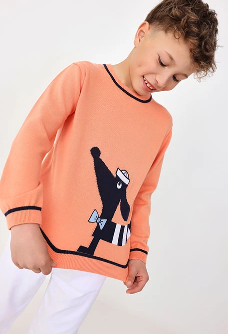 Pull en tricot pour bébé garçon de couleur orange