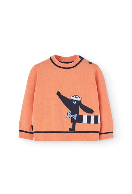 Knitted jumper for baby boy in orange colour