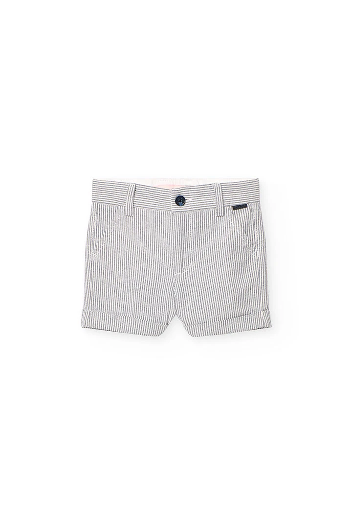 Oxford shorts for baby boy with grey and black stripes