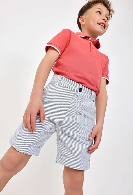 Bermuda oxford per bambino a righe grigie e nere