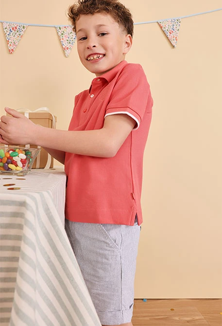 Oxford shorts for baby boy with grey and black stripes