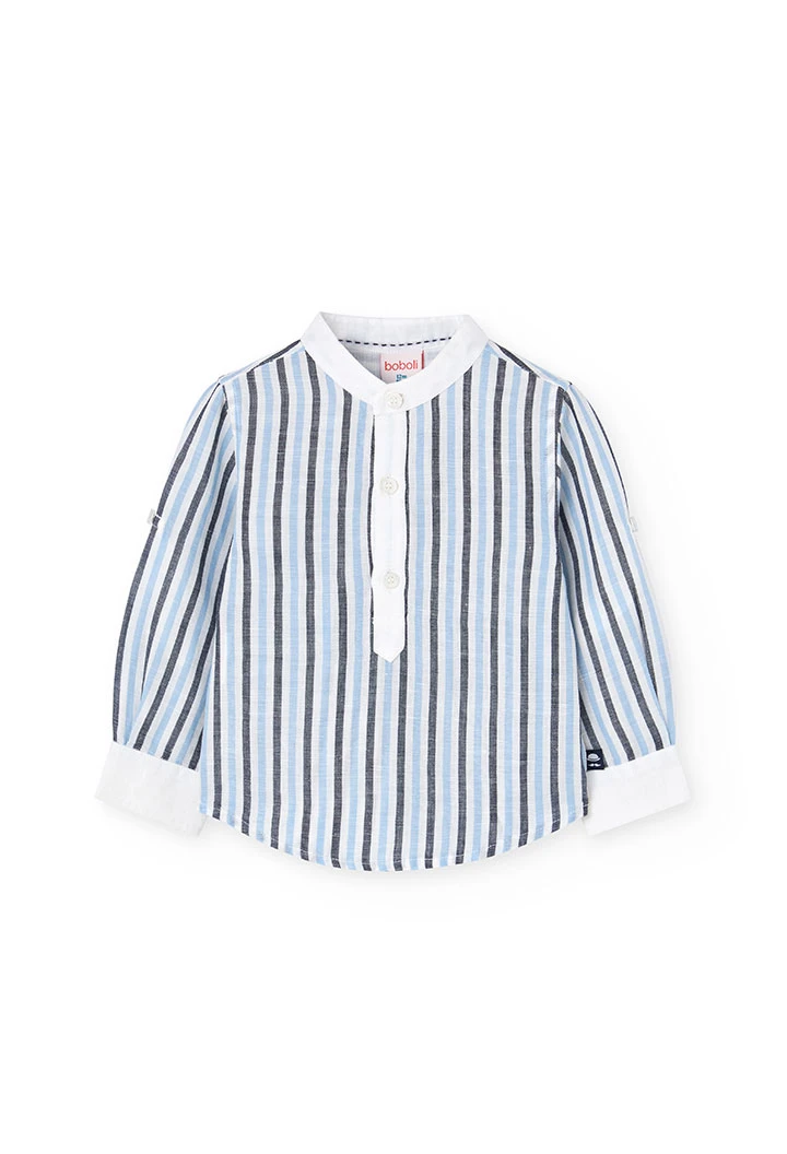 Camicia di lino per neonato a righe in blu e bianco