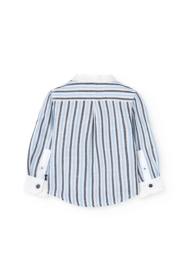 Camicia di lino per neonato a righe in blu e bianco