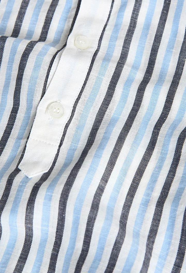 Camicia di lino per neonato a righe in blu e bianco