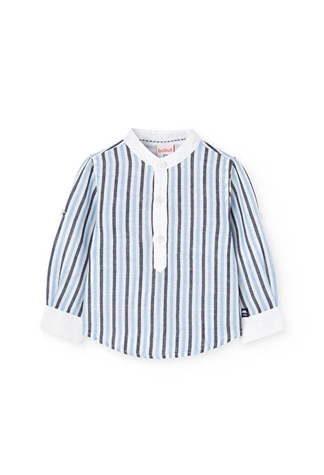Camisa de linho de bebé menino listado em azul e branco