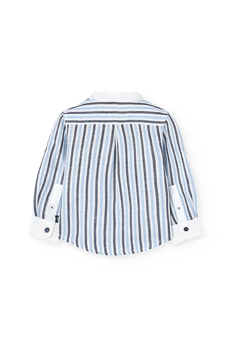 Camisa de lino de bebé niño listado en color azul y blanco