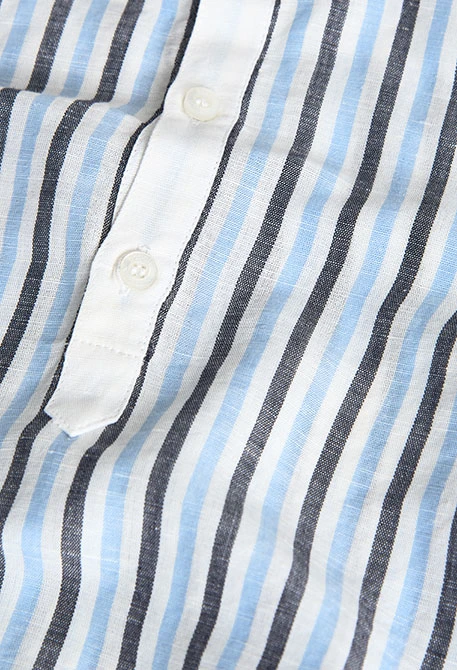Camisa de lino de bebé niño listado en color azul y blanco