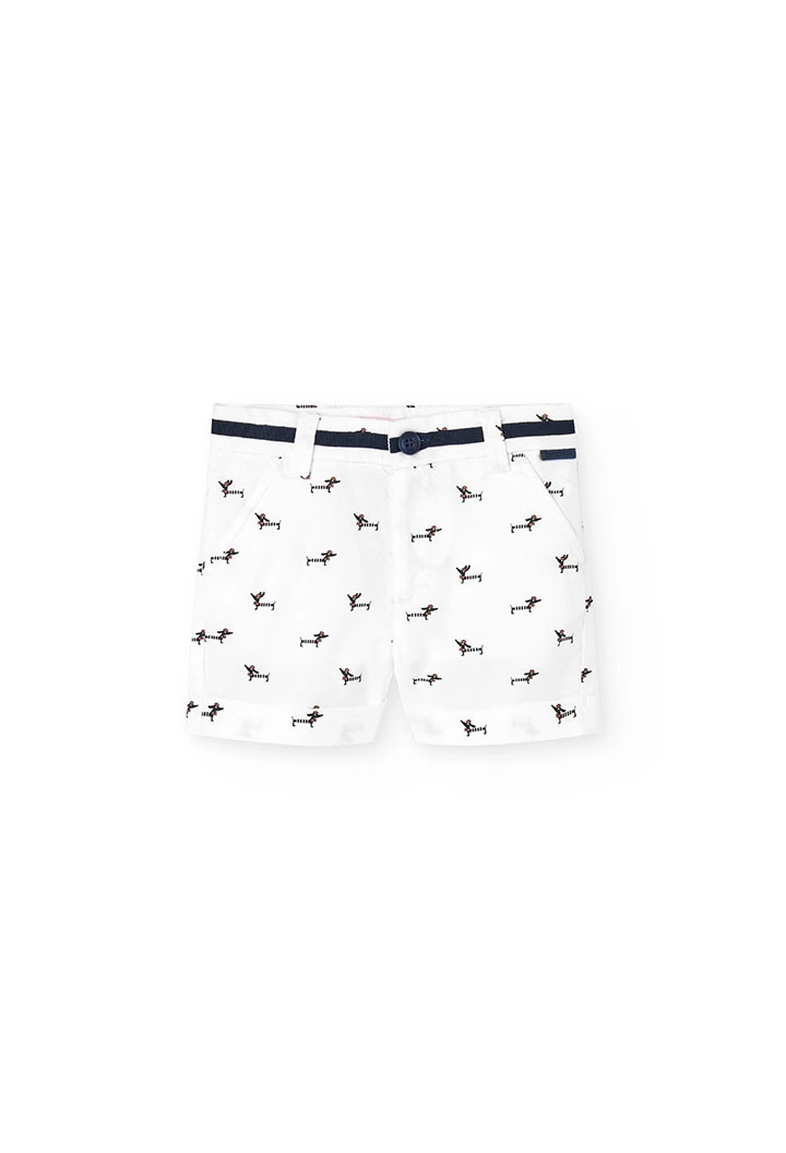 Bermuda oxford pour bébé garçon en blanc avec imprimé d\'animaux.