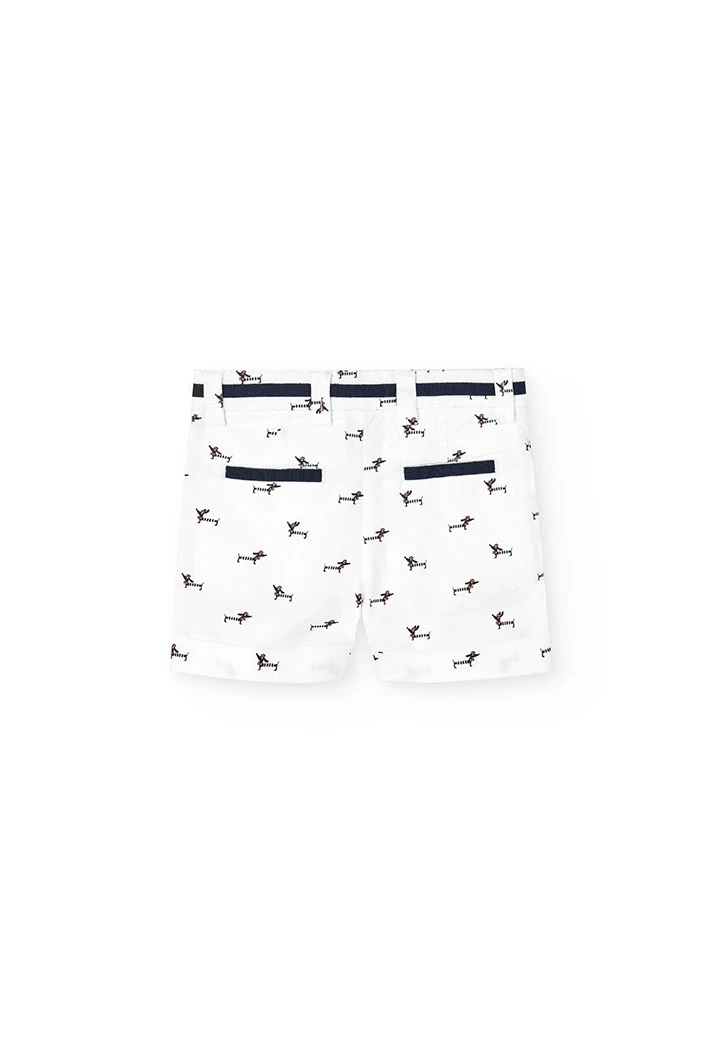 Bermuda oxford pour bébé garçon en blanc avec imprimé d\'animaux.