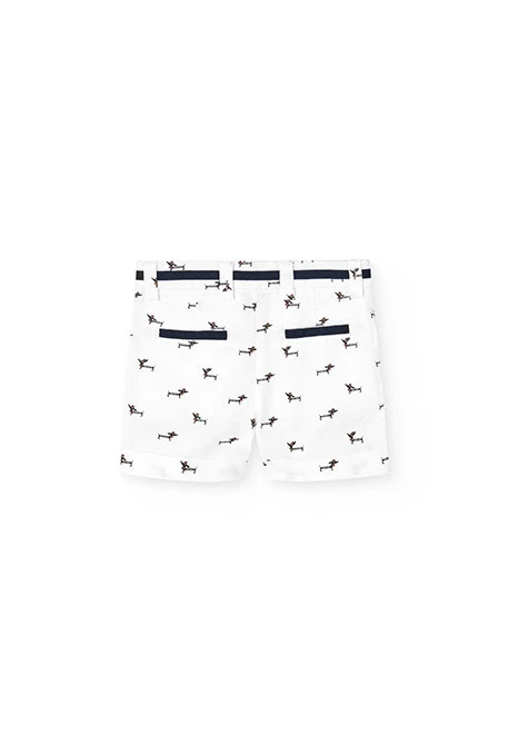 Oxford shorts for baby boy in white with animal print.