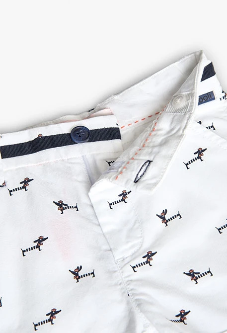 Oxford-Bermudas für Babys in Weiß mit Tiermotiven.