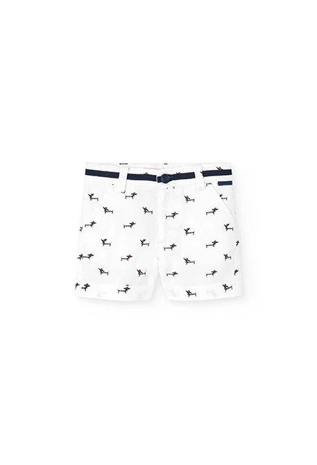 Bermuda oxford pour bébé garçon en blanc avec imprimé d\'animaux.