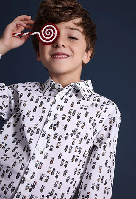 Chemise garçon popeline blanche imprimée
