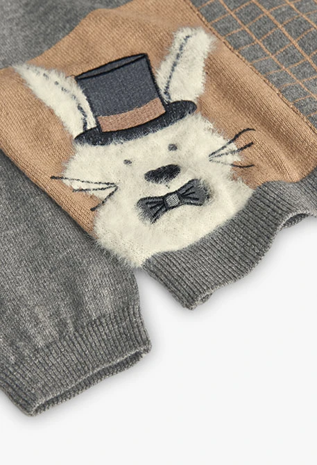 Grauer Jungenpullover mit Kaninchenmotiv