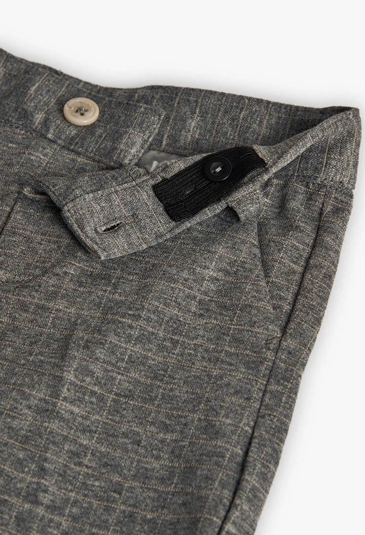 Dark grey check knit trousers for boys