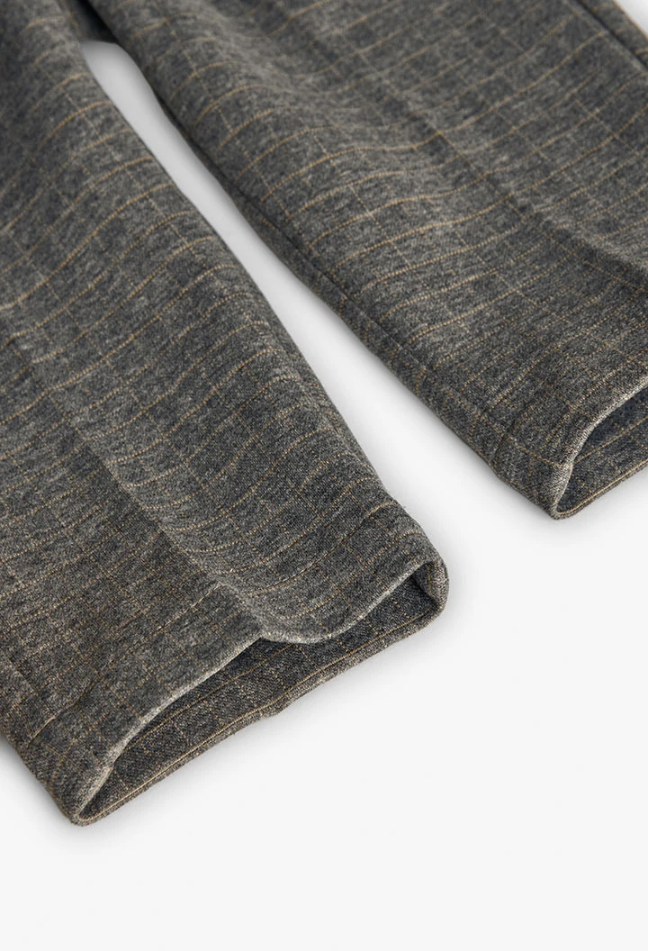 Pantaloni bambino a quadri in maglia grigio scuro
