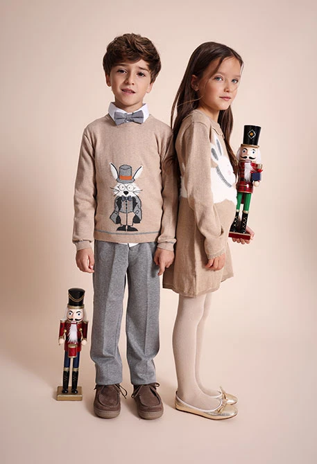 Dark grey check knit trousers for boys