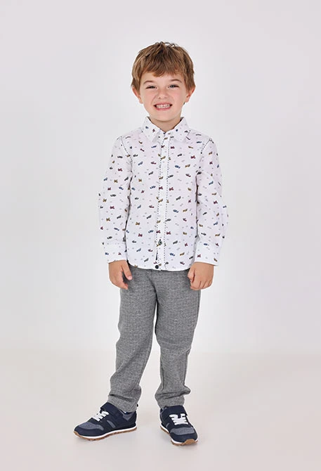 Pantaloni bambino a quadri in maglia grigio scuro