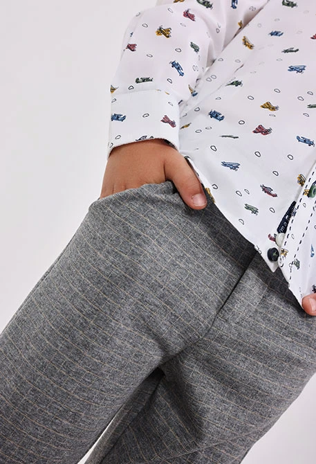 Dunkelgraue karierte Strickhose für Jungen