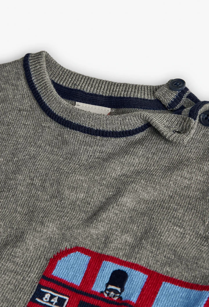 Maglione bambino in maglia grigio con autobus e animali
