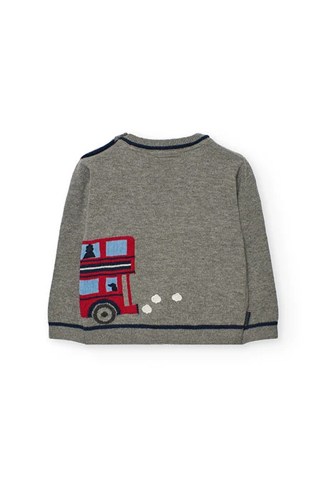 Grey knitted boy´s jumper with bus and animals
