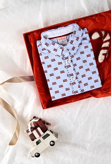 Oxford shirt for boys with buses