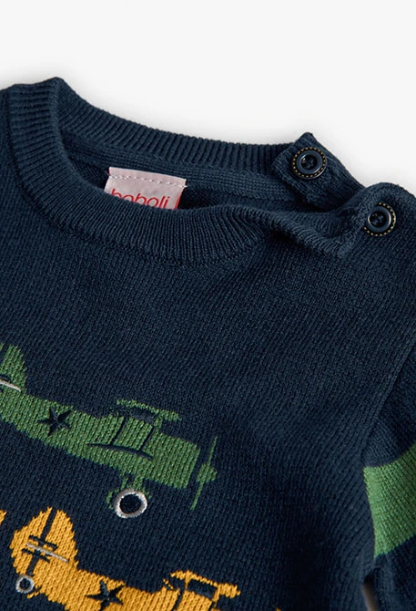 Pull pour garçon bleu marine avions