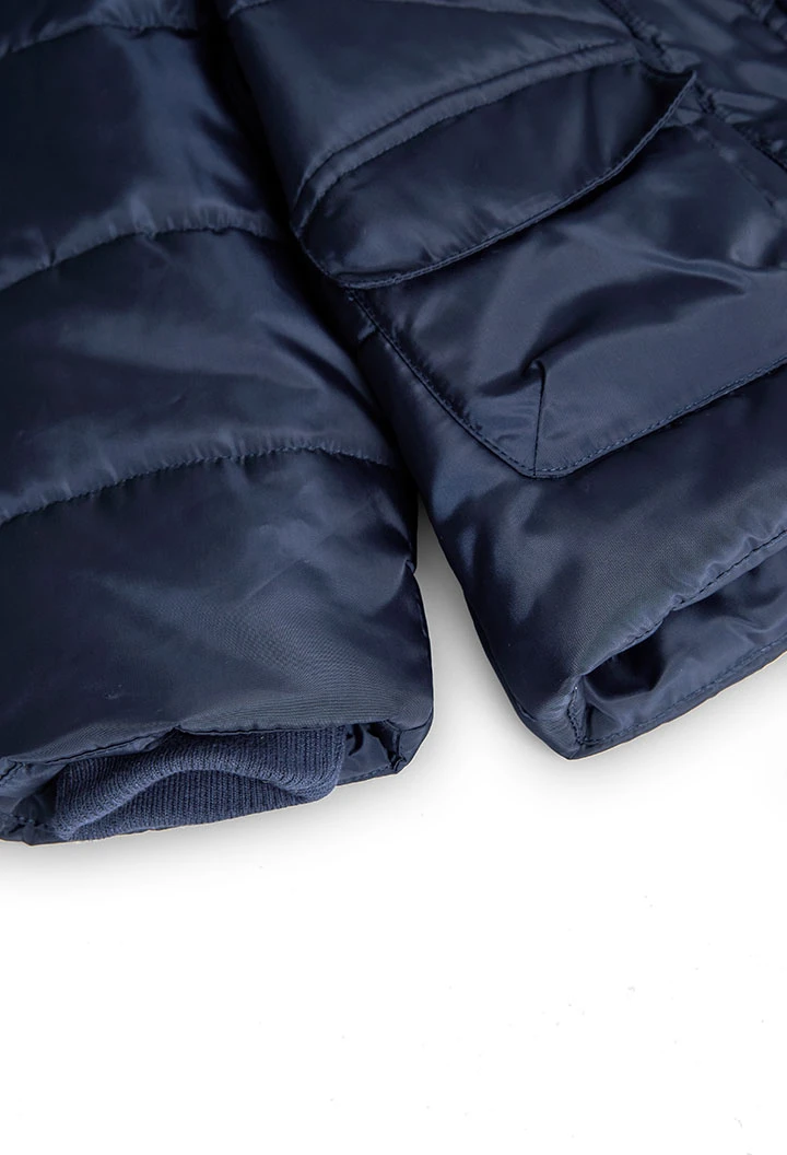 Parka garçon tissu technique bleu marine