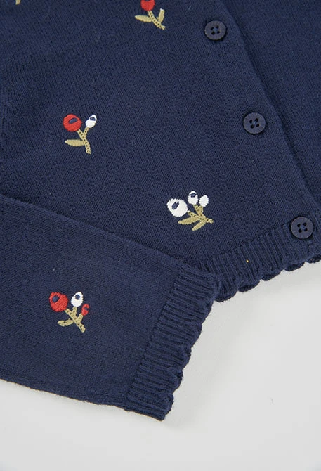 Strickjacke Mädchen Marineblau Blumenstickerei