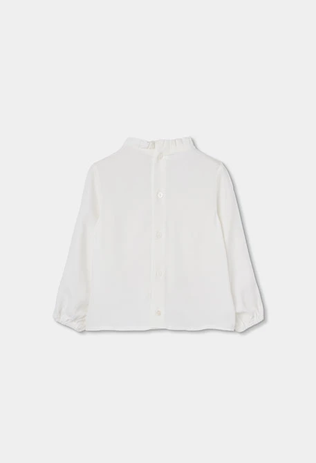 Blouse blanche avec dentelle et col froncé