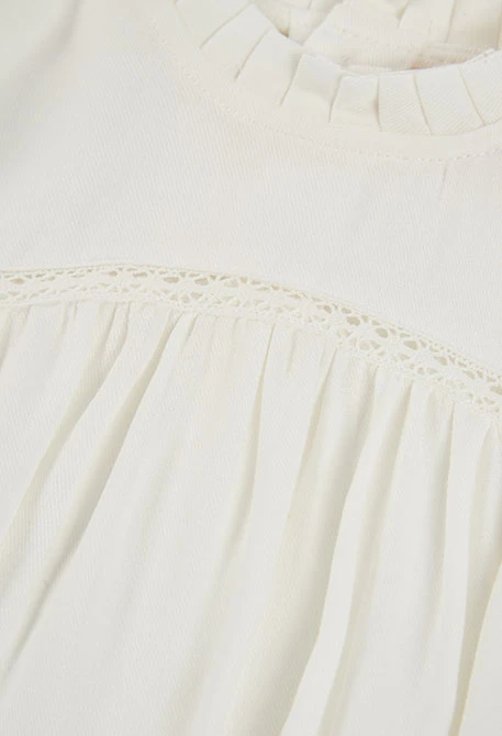 Blouse blanche avec dentelle et col froncé