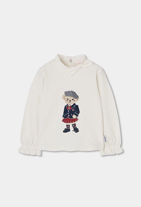 Camiseta punto niña blanca estampado osito