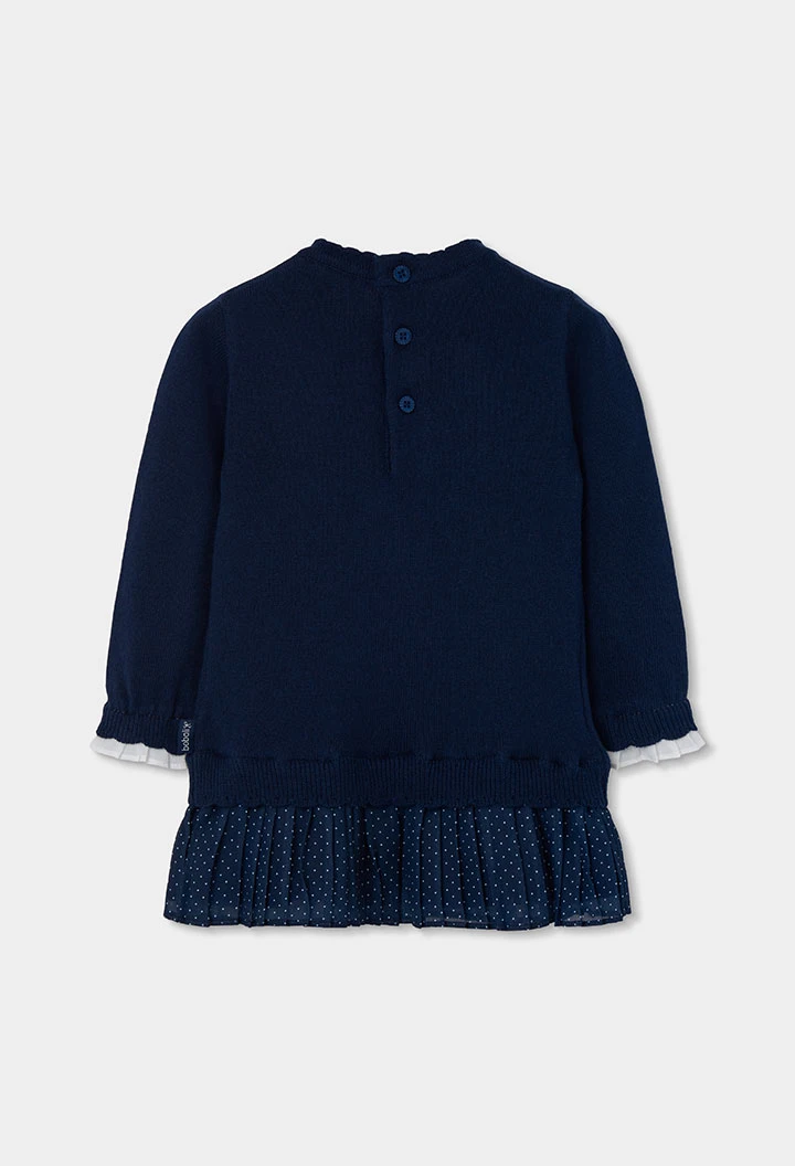 Navy blue embroidered teddy bear dress with beret