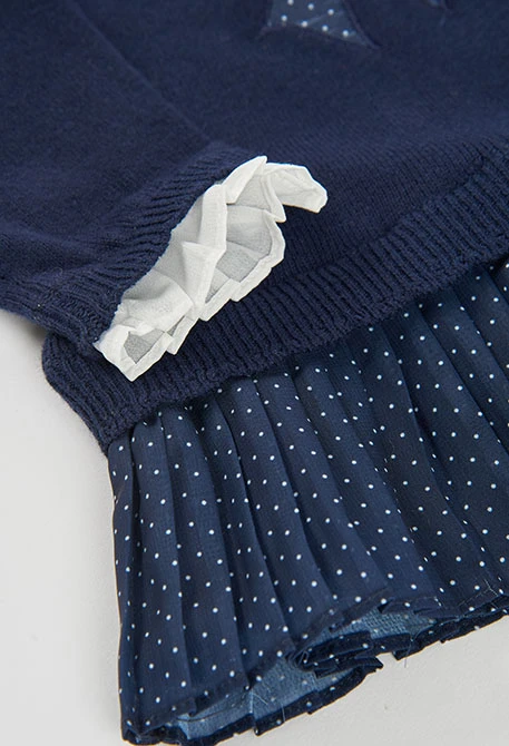 Navy blue embroidered teddy bear dress with beret
