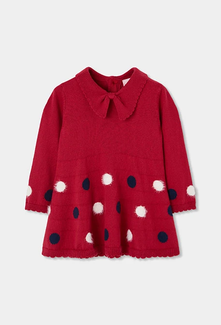 Robe rouge imprimée à pois avec nœud
