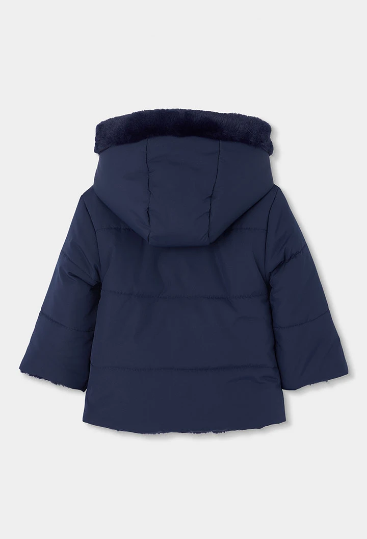 Reversible technical knit parka girl navy blue