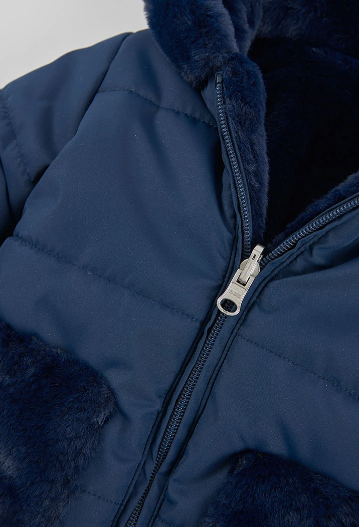 Mädchen Wendeparka technisches Strickgewebe marineblau