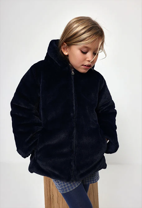 Parka tissu technique réversible fille bleu marine