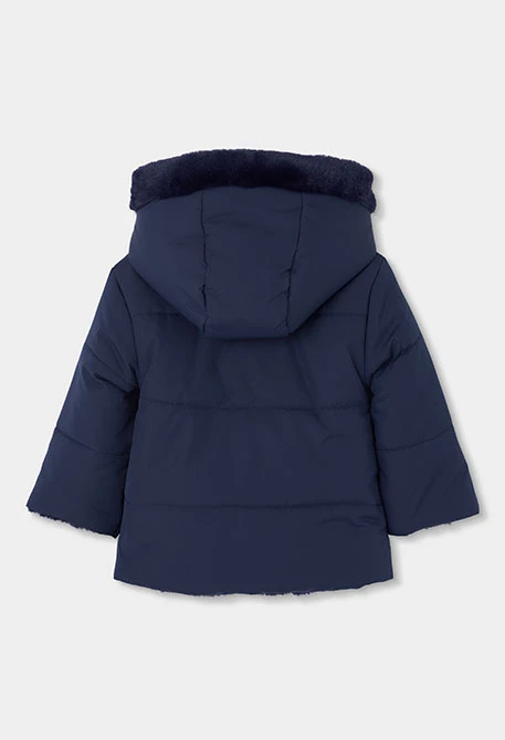 Reversible technical knit parka girl navy blue