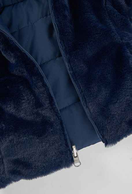 Reversible technical knit parka girl navy blue
