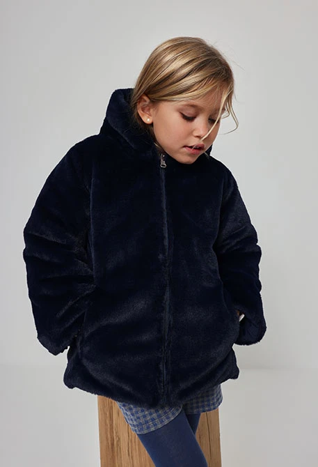 Parka in tessuto tecnico reversibile bambina blu navy