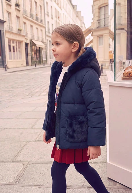 Reversible technical knit parka girl navy blue
