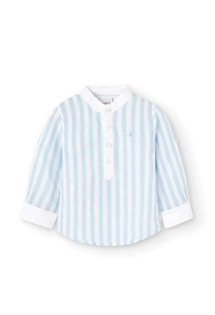 Camisa lino manga larga listada de bebé
