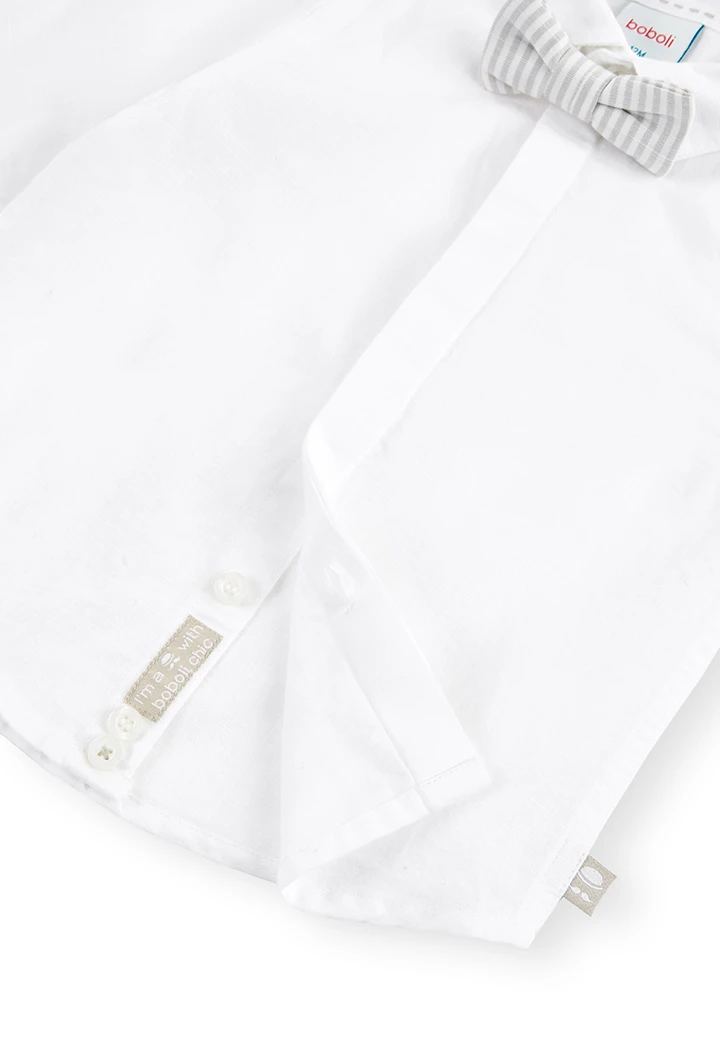Camisa lino manga larga blanca con pajarita de bebé niño