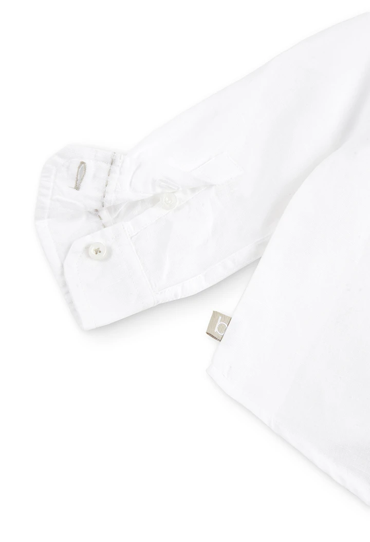 Camisa lino manga larga blanca con pajarita de bebé niño