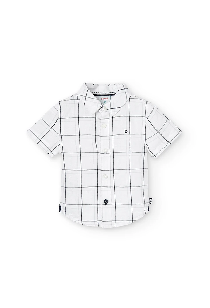 Camisa linho manga curta quadros do bébé