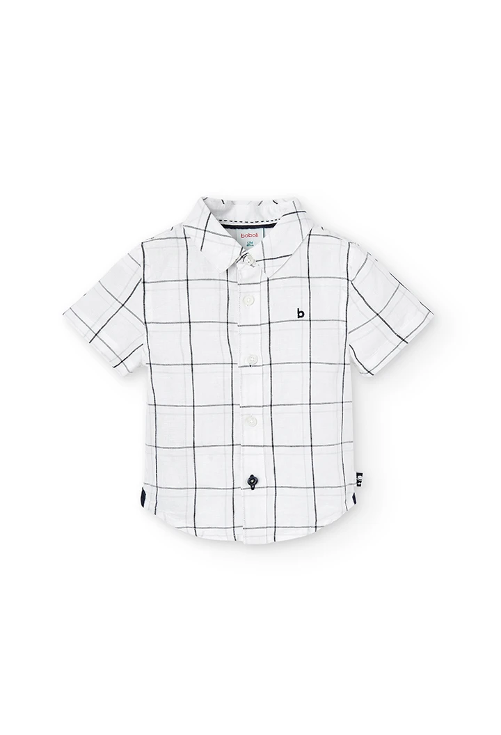 Linen shirt short sleeves check for baby