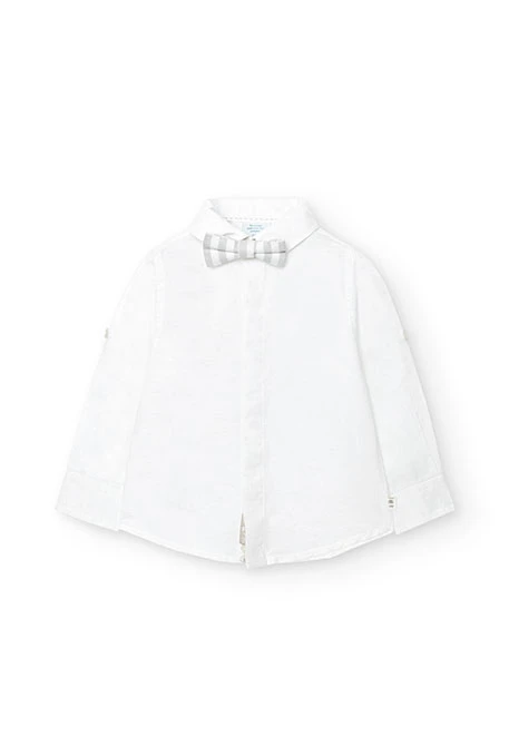 Camisa de linho de bebé menino de cor branca