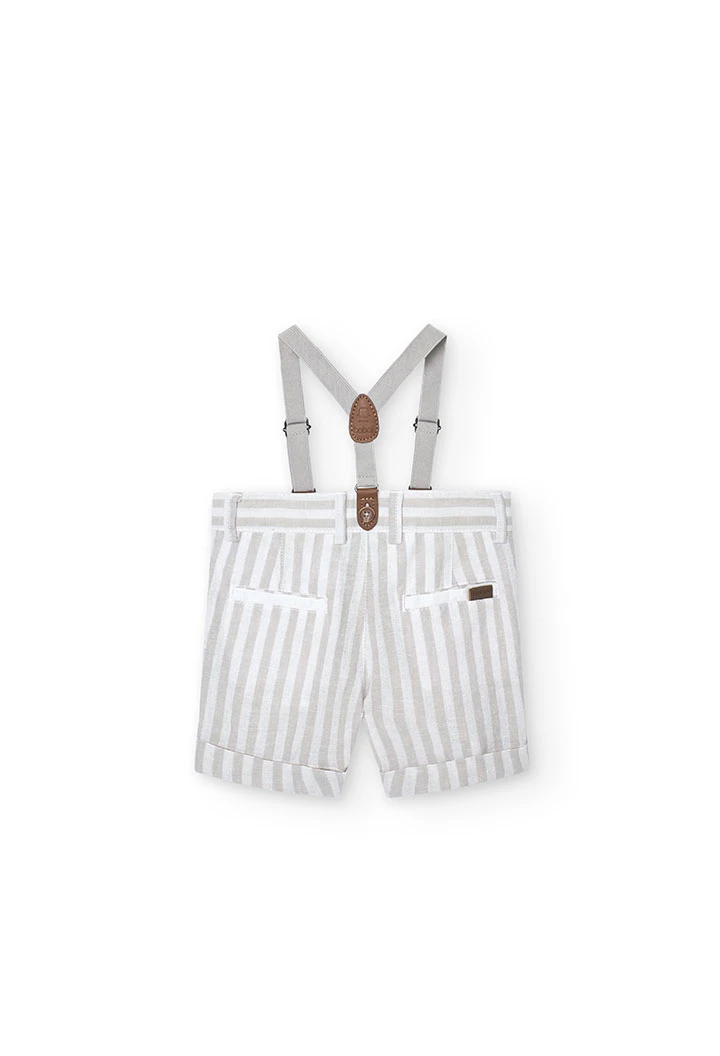 Striped linen shorts with straps for baby boys