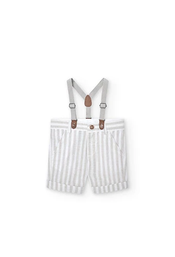 Striped linen shorts with straps for baby boys
